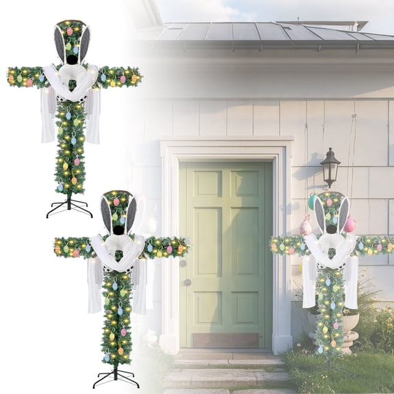 Green Ornaments 5. Large Ornaments Easter + Rabbit Ornaments (Black Plaid) Without Light Strings You Need To Bring Your Own Light Strings Artificial Flowers 70.9"X70.9" Easter Decorations