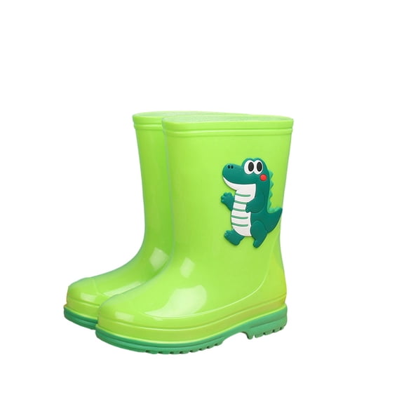 Green Outdoor Dinosaur Print Boots For Children With Strong Rubber Sole, Perfect For Adventure Play And Rainy Days