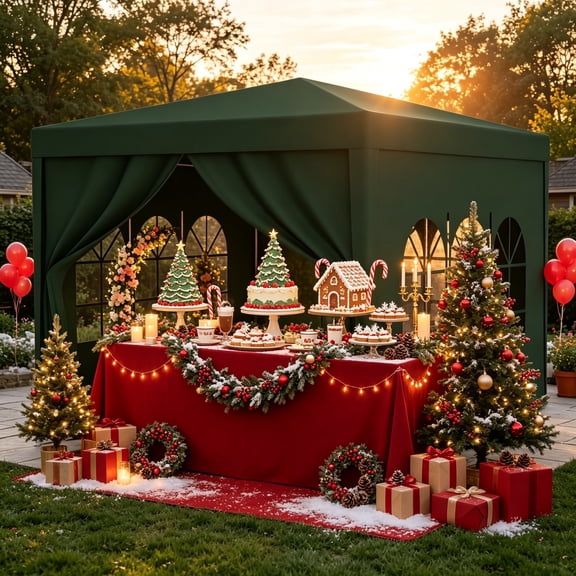 Green Outdoor Party Shelter with 4 Removable Sidewalls, 10x10 FT Backyard Gazebo Canopy Tent for Wedding, Garden Party, BBQ and Family Celebration