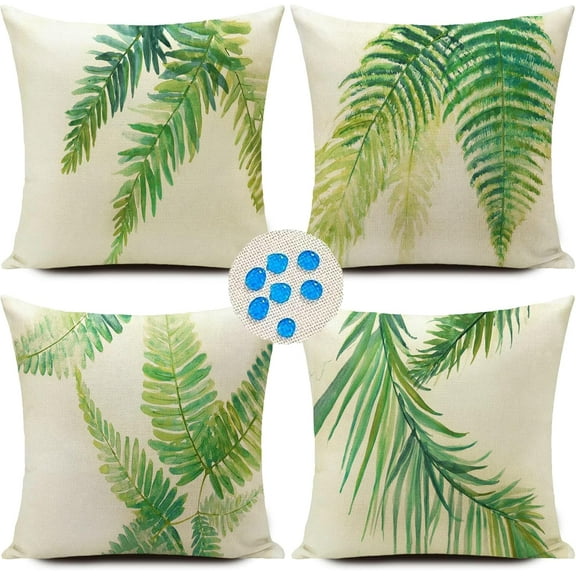 Green Outdoor Pillow Covers Leaf Plant Throw Pillow Case Outdoor Waterproof Tropical Garden Cushions 18x18 Inch Set of 4 Patio Furniture Pillows Decorative for Home Sofa Couch