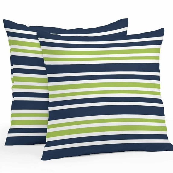 Green and Outdoor Pillow Covers Set of 2 Dark Blue Stripes Minimalist Modern Geometric Waterproof Throw Pillow Case Decorative Square Cushion Cover for Patio Couch Garden Balcony, 18"x18"