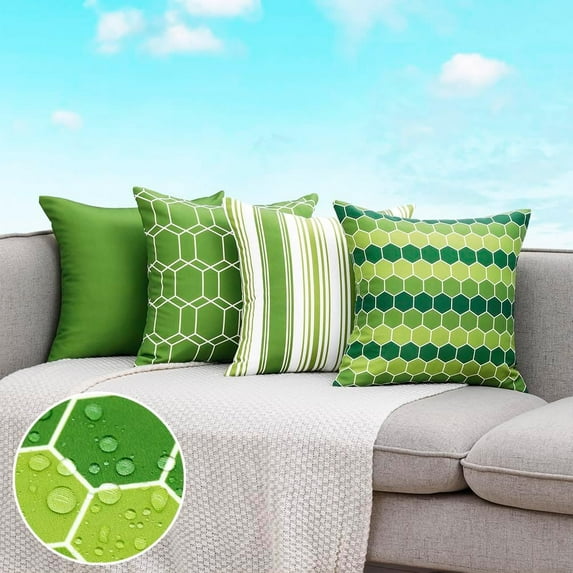 Green Outdoor Pillow Covers Waterproof 18x18 Set of 4, Lime Green Outdoor Pillows Decorative Spring Summer Throw Pillow Covers 18 x 18, Outdoor Porch Patio Decor Pillows (No Inserts)