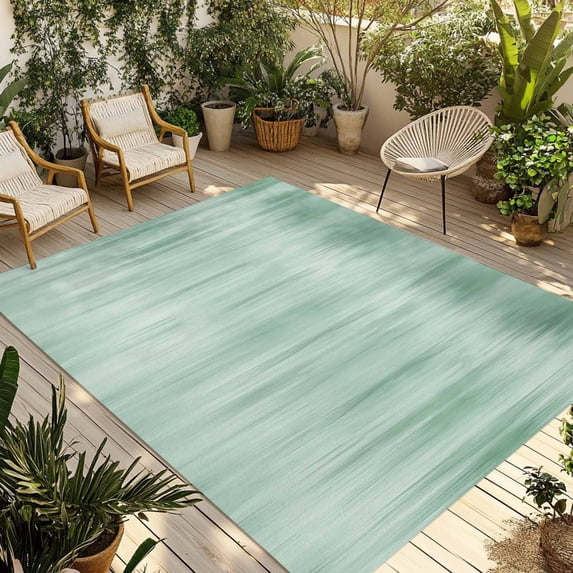 Green Outdoor Rug 5x8 Ft - Reversible Patio Rug Outdoor Camping Rugs, Modern Abstract Art Ombre Striped Washable Indoor Outdoor Area Rugs, Non-Slip Outdoor Carpet Runner for Deck/Porch