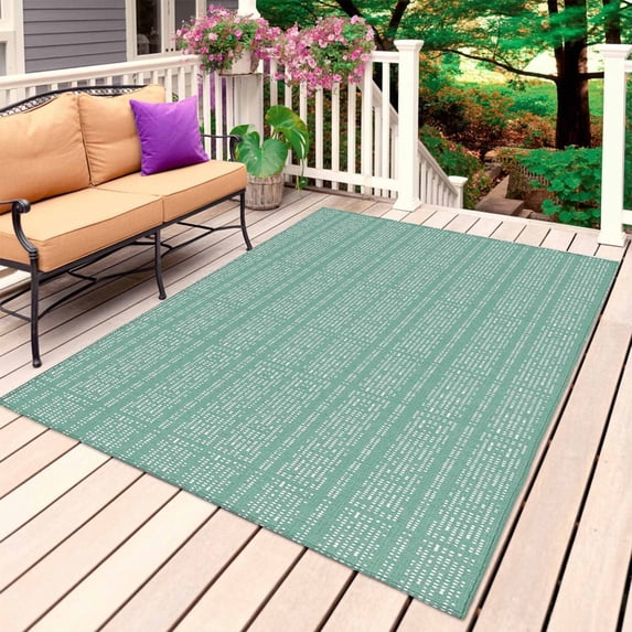 Green Outdoor Rug for Patio/Deck/Porch, Non-Slip Large Area Rug 6 x 9 Ft, Modern Geometric Abstract Art Aesthetics Indoor Outdoor Rugs Washable Area Rugs, Reversible Camping Rug Carpet Runner