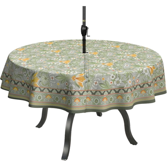 Green Outdoor Tablecloth with Umbrella Hole 60" x 60" Waterproof Zipper Table Cloth for Patio Table - Ideal Tablecloths for Picnics, Camping, and Yard Use