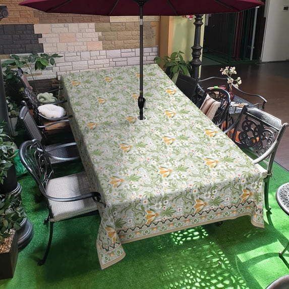 Green Outdoor Tablecloth with Umbrella Hole 60" x 84" Waterproof Zipper Table Cloth for Patio Table - Ideal Tablecloths for Picnics, Camping, and Yard Use