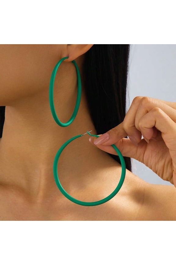 Green Oversized Matte Hoop Earrings With Hinge Back Closure
