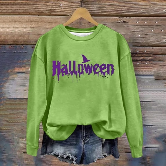Green Oversized Sweatshirts for Women Halloween Witch Sweatshirt Women Season Sweatshirts Halloween Bat Long Sleeve Fall Crewneck Pullover Tops Fall Trendy Outfits