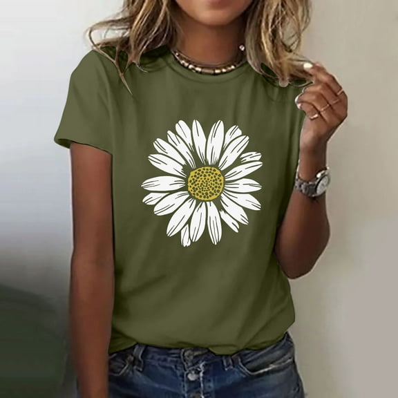 Green Oversized Tshirts for Women, Short Sleeve Tops for Women Trendy, School Polyester Work Wear Women, Women Sunflower Summer T Shirt Plus Size Loose Blouse Tops Girl Graphic Casual Tees