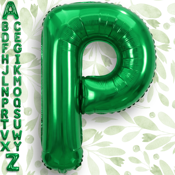 Green P Letter Balloons 16 inch Small - Mylar Foil Balloon Letters P Metallic Green for Birthday Party, Anniversary, Graduation Decor - Air Fill Only