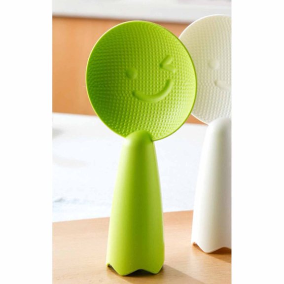 Green PP Smile Face Standable Rice Spoon - Non-Stick Kitchen Spatula for Serving Rice