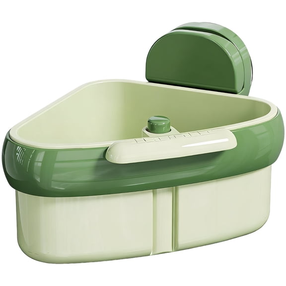 Green PP Suction Cup Corner Sink Caddy, Multi-functional Drain Basket, Triangular Kitchen Sink Strainer with Strong Suction Cups for Cleaning Supplies Storage, 5.9 x 4.1 in / 15 x 10.5 cm