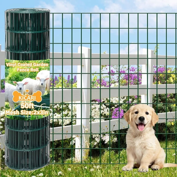 Green PVC-Coated Welded Wire Mesh Roll, 72 in H x 50 ft L, 2 in x 3 in Mesh, 14 GA (Coated) / 16 GA (Bare)