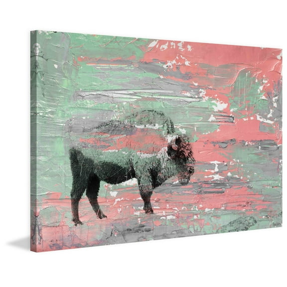 "Green Paint Buffalo" Painting Print on Wrapped Canvas