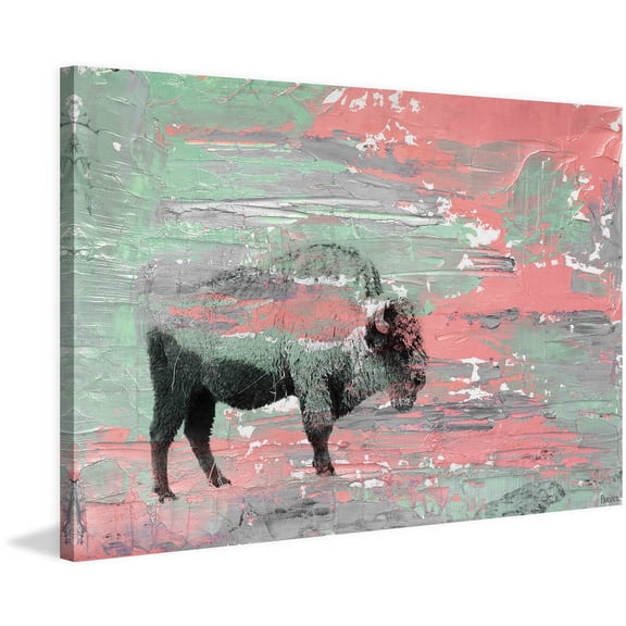 "Green Paint Buffalo" Painting Print on Wrapped Canvas