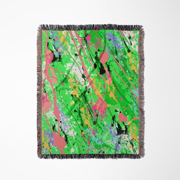 Green Paint Splatter Design, Woven Blanket