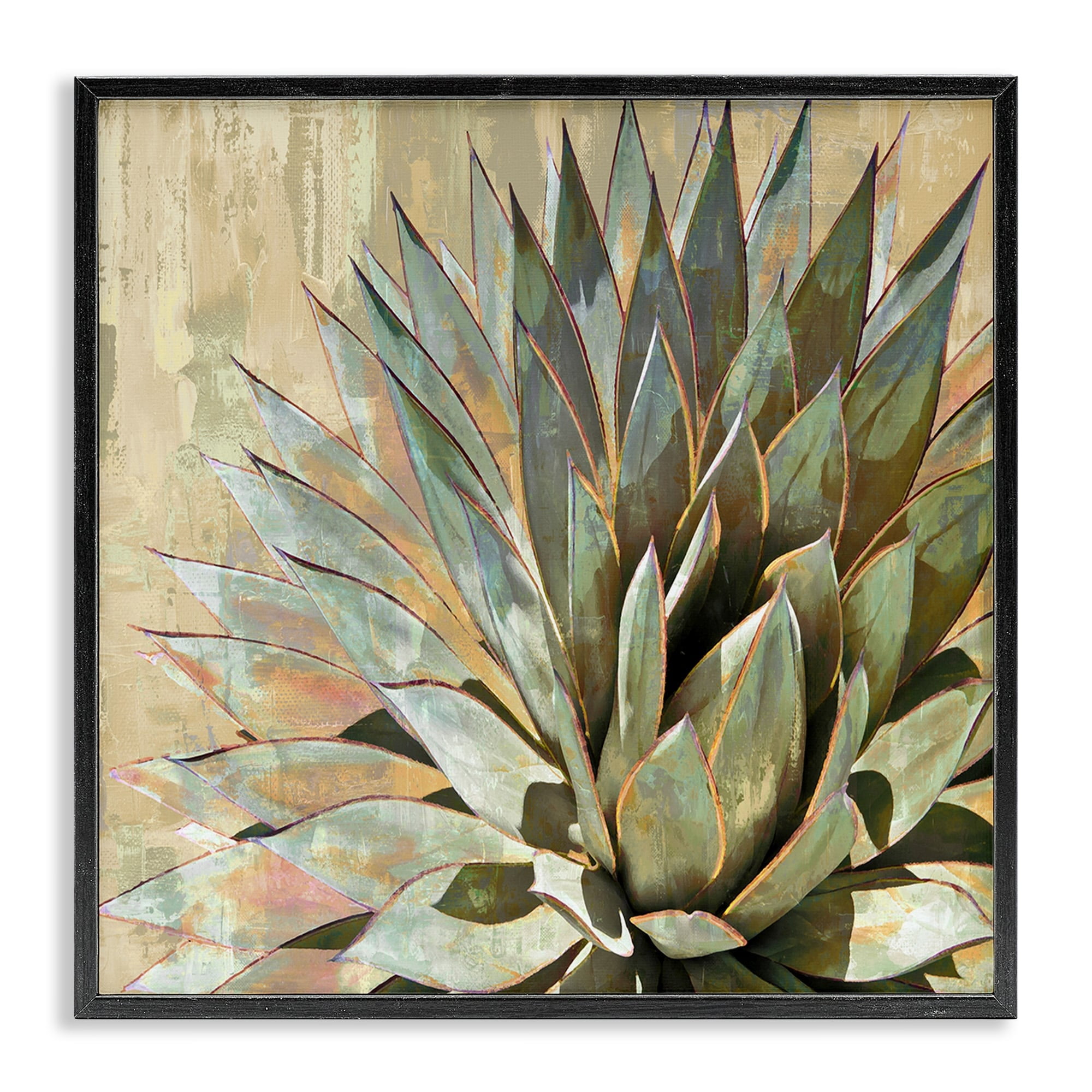 Green Painted Botanical Succulent Agave Leaves Botanical & Floral Framed Art Print Wall Art, 17x17