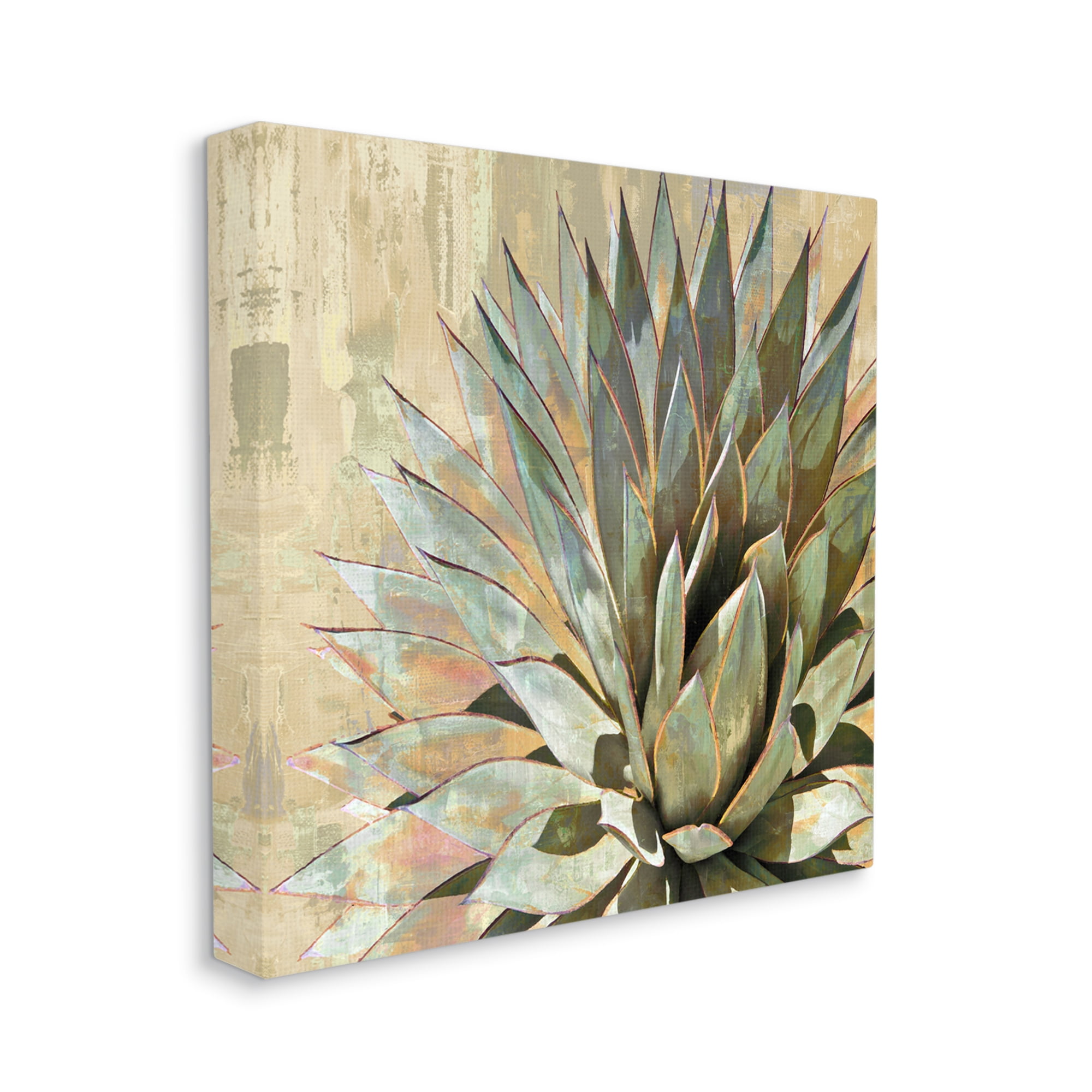 Green Painted Botanical Succulent Agave Leaves Botanical & Floral Gallery-Wrapped Canvas Print Wall Art, 17x17