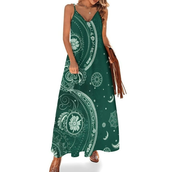 Green Paisley Moon Design Pattern Background Design Sleeveless Dress Woman Fashion Long Dresses Women's Summer Suit Dress 2025