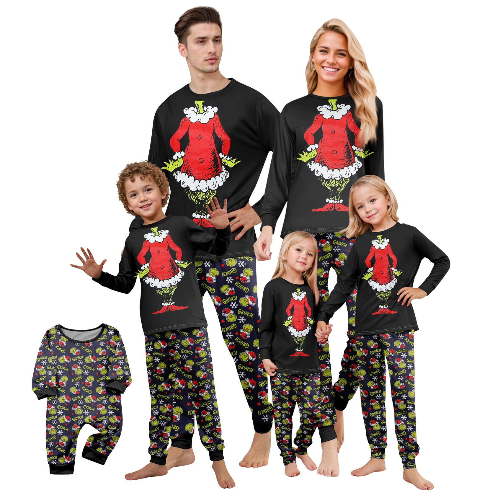 Green Pajamas Print Cute Family Set Pajamas, Home Clothes, Family Set ...