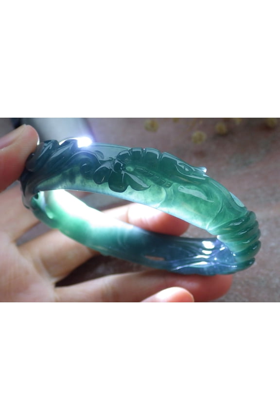 Green Pale Lavender Natural A JADE Jadeite Lobster Shrimp Ruyi Bangle Bracelet 58 mm 679774 TN
