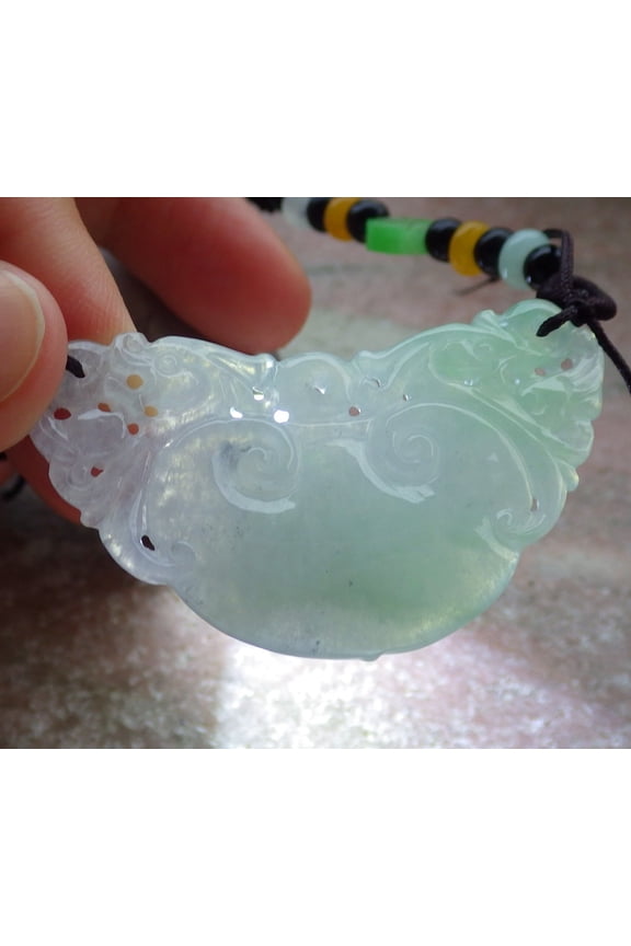 Green Pale Lavender Natural A Jade jadeite Pendant Dragon Phoenix Ruyi Necklace 677410 TN