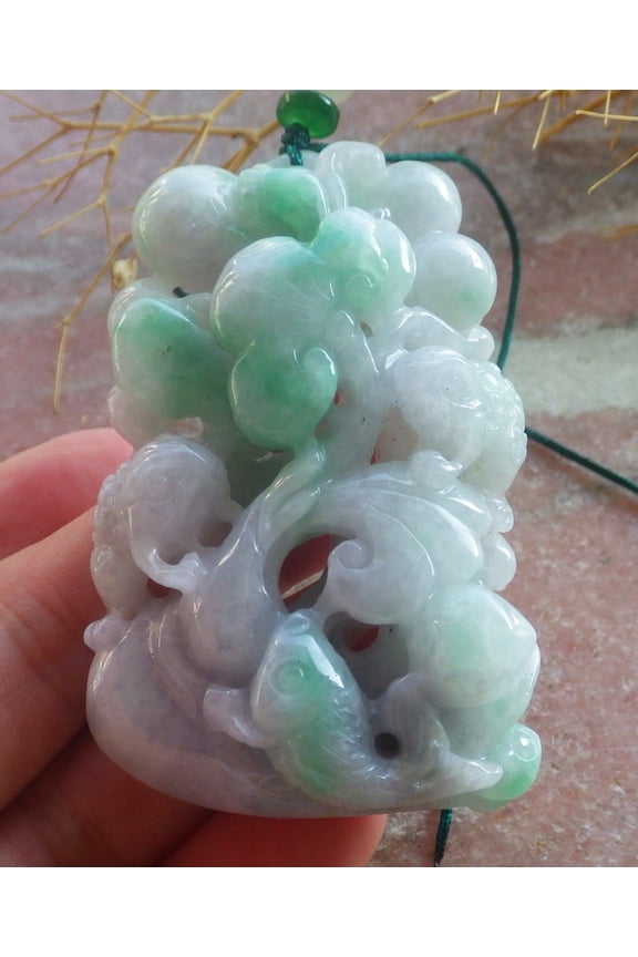 Green Pale Lavender Natural A Jade jadeite Pendant Frog Toad Fish Ruyi Coin Necklace 688877 TN