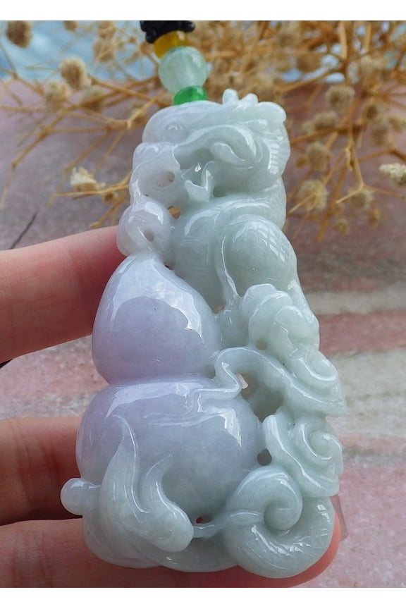 Green Pale Lavender Natural A Jade jadeite Pendant Phoenix Coin Ruyi Necklace 683269 TN