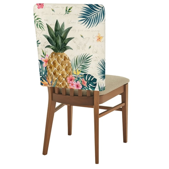 Green Palm Fronds Chair Back Covers Set of 8 Retro Pineapple Floral Cream Removable Dining Chair Slipcovers Washable Seat Protector for Restaurant Party Banquet Kichen Decor
