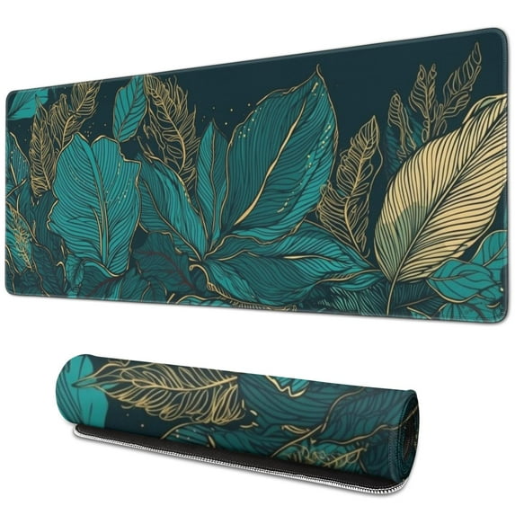 Green Palm Large Leaves Mouse Mat, Rectangle Large Non-Slip Rubber Gaming Mouse Pad with Stitched Edges, Office Mouse Pad for Women Men Kids, 31.5x11.8in