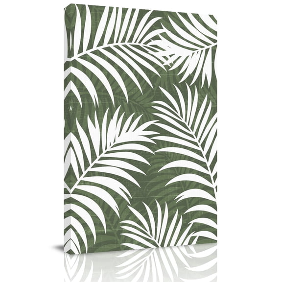 Green Palm Leaf Canvas Wall Art for Living Room, Country Coastal Tropical Boho Beach Tree Leaves Wall Decor Framed Artwork Pictures Ready to Hang for Bedroom Office Home Decor