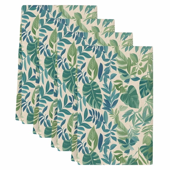 Green Palm Leaf Kitchen Towels Set of 4, Tropical Plants Retro Pastoral Summer Soft Microfiber Dish Towels, Absorbent Quick-Dry Washable Dishcloths for Kitchen Cleaning, Drying Dishes, 18x28 Inches