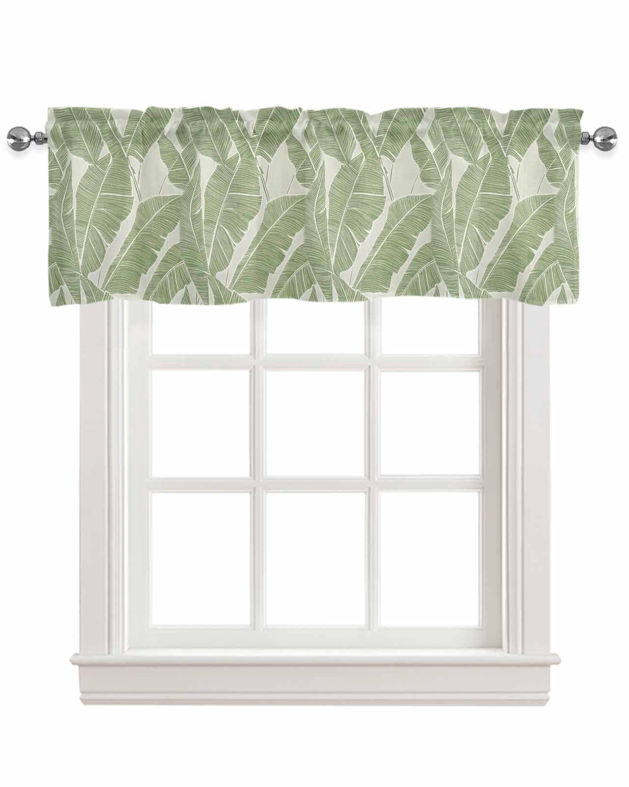Green Palm Leaf Kitchen Valances for Windows Farmhouse Linen Window ...