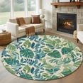 thumbnail image 1 of Green Palm Leaf Large Round Rug 8 FT, Non Slip Living Room Area Carpet, Tropical Plants Retro Pastoral Summer Washable Soft Circle Rug Non-Shedding Floor Carpet for Bedroom Office Dining Room, 1 of 9