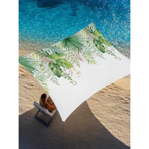 Green Palm Leaf Sun Shade Sail 6.5' x 10', Watercolor Gradient Tropical Plants Leaves Rectangle Outdoor Sunshade Canopy, Waterproof UV Block Patio Covers for Garden Yard Beach