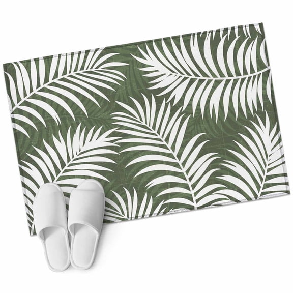 Green Palm Leaf Washable Small Entryway Area Rugs 2'x3', Country Coastal Tropical Boho Beach Tree Leaves Low Pile Throw Rug Non-Slip Sturdy Edge Binding Carpet for Front Door Floor Room Entry