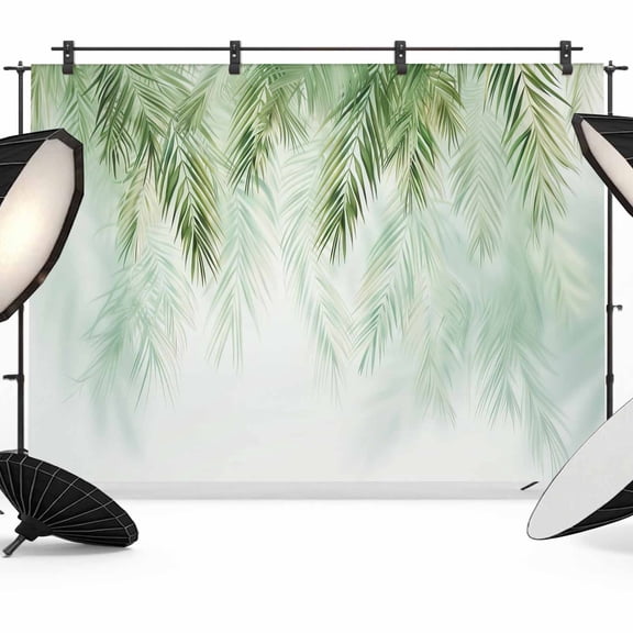 Green Palm Leaves Backdrop for Photoshoot, Photography Photo Studio Background Wall Backdrop, Summer Botanical Tropical Back Drop Banner Panel for Portraits Wedding Party Live Streaming Decor 8x6Ft