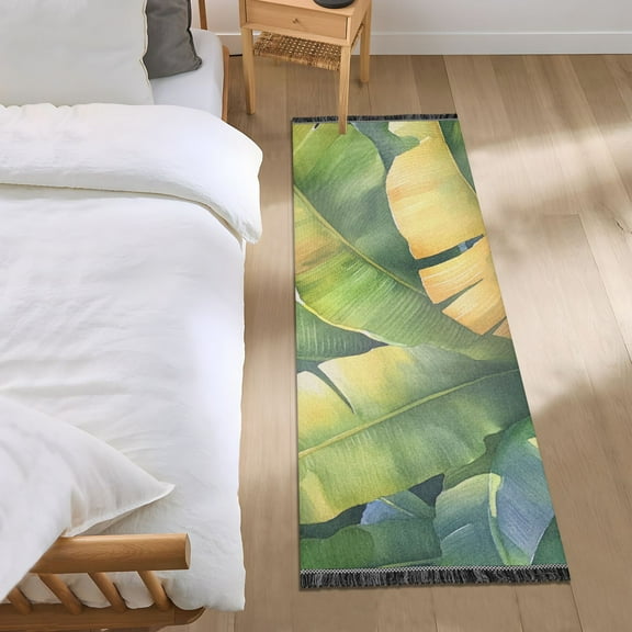 Green Palm Leaves Bedroom Runner Rug 2'x 6' Non Slip Carpet Indoor Home Area Rug Living Room
