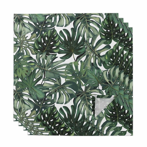 Green Palm Leaves Cloth Napkins, Summer Tropical Leaf Vintage Washable and Reusable Dinner Napkins Set of 4, Table Napkin for Kitchen Party Birthday Wedding Hotel Housewarming 20"x20"