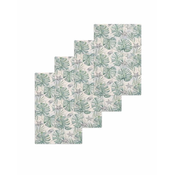 Green Palm Leaves Kitchen Dish Towels for Drying Dishes Set of 4, Summer Starfish Tropical Plants Waffle Weave Microfiber Terry Hand Tea Bathroom Towels Quick Dry & Absorbent Towel 15.7x23.6