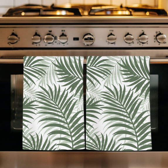 Green Palm Leaves Kitchen Towels Set of 4, Summer Botanical Tropical Plants Absorbent Dish Towels for Kitchen, Microfiber Hand Towel, Quick Drying Tea Towel for Cleaning Decorative Dishcloths