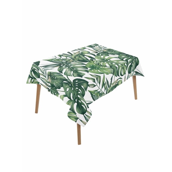Green Palm Leaves Table Cloth, Waterproof Tablecloth for Rectangle Tables, Summer Tropical Leaf Reusable Washable Fabric Table Cover for Restaurant Kitchen Dining Tables 52"x70"