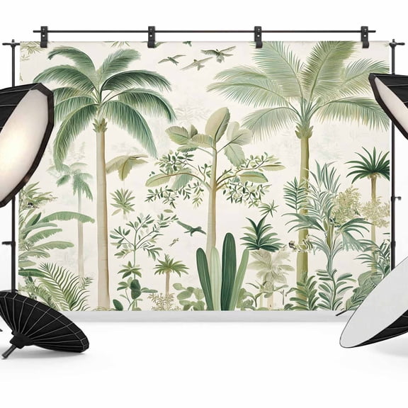 Green Palm Tree Backdrop for Photoshoot, Photography Photo Studio Background Wall Backdrop, Summer Beach Cactus Back Drop Banner Panel for Portraits Wedding Party Live Streaming Decor 7x5Ft