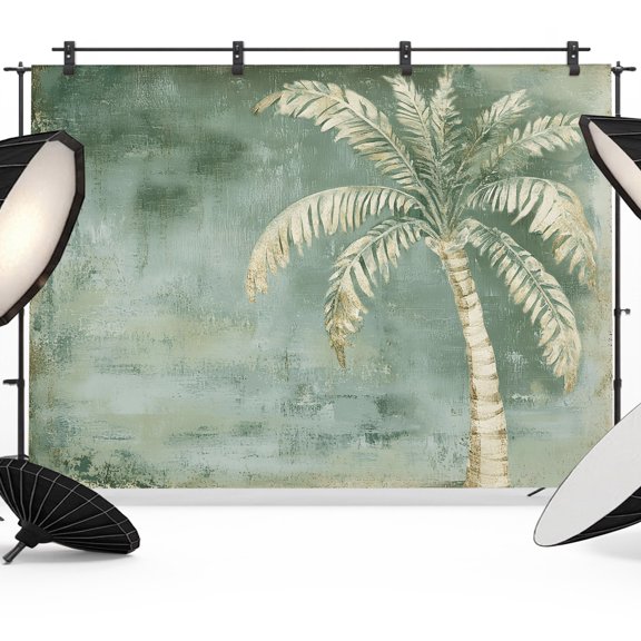 Green Palm Tree Backdrops for Photography, Summer Tropical Plant Botanical Abstract Fabric Photo Background Sturdy Studio Props for Photo Studio, Video Recording, Booth & Photoshoot 10x8ft