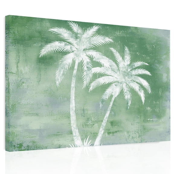 Green Palm Tree Canvas Print Wall Art, Summer Tropical Beach Country Rustic Island Tree Leaf Wall Decor Framed Artwork Paintings Pictures for Living Room Bedroom Stretched Ready to Hang, 24" x 32"