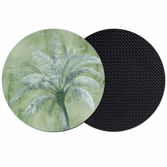 Green Palm Tree Coasters Set of 2, Absorbent Coasters for Drinks, Farmhouse Retro Botanical Tropical Plants Coaster for Desk Coffee Table Protection, Home Decor House Warming Gifts 4"