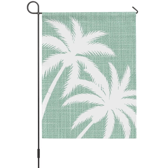 Green Palm Tree Garden Flags For Outdoor, Summer Tropical Beach Country Tree Leaf Linen Texture Small Double Side Yard Flags Weather Proof Garden Decor for Lawn Outside Holiday 12 x 18 Inches
