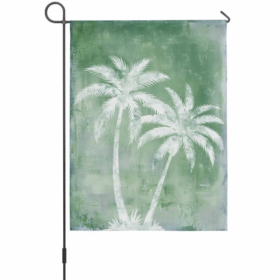 Green Palm Tree House Flags For Outdoor, Summer Tropical Beach Country Rustic Island Tree Leaf Small Double Side Yard Flags Weather Proof House Decor for Lawn Outside Holiday 28 x 40 Inches