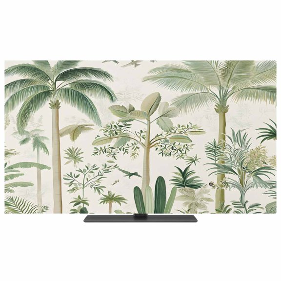 Green Palm Tree TV Dust Cover, Stretchable TV Screen Desktop Computer Protector Cover, Summer Beach Cactus Television Dustproof Slipcover Indoor Outdoor Decor for 19–24 Inch Flat or Curved TVs