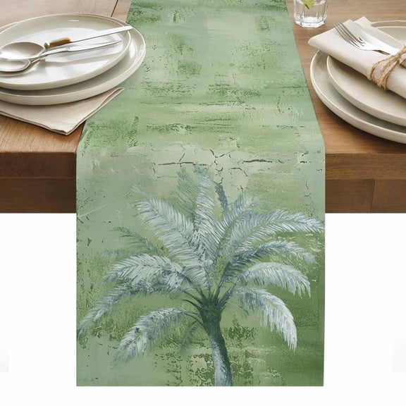 Green Palm Tree Table Runner Farmhouse Retro Botanical Tropical Plants Tablerunners 13 x 36 Inch, Table Decorations Tabletop Scarf for Summer Gathering Holiday Farmhouse Kitchen Dining Decor